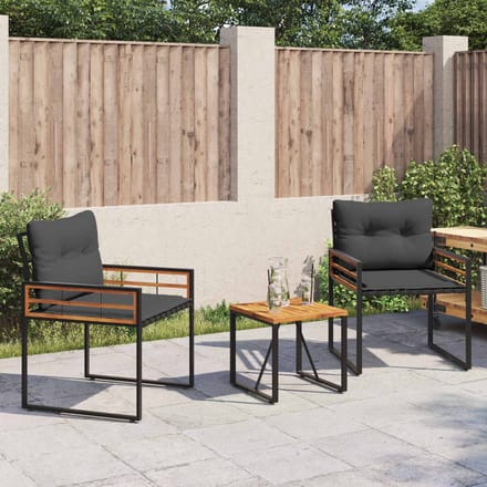 vidaXL Buitenmeubels set met kussen 3 pcs Middelgrijs