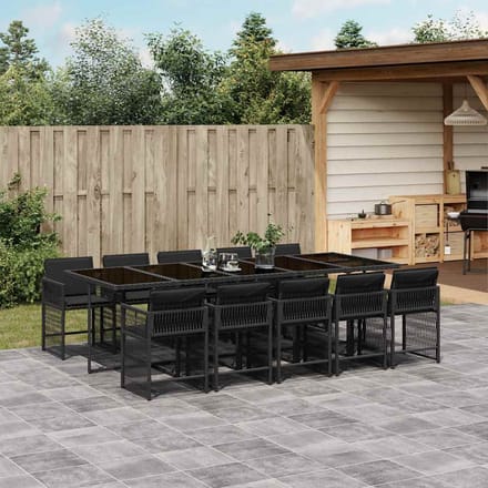 vidaXL - 11-delige - Tuinset - met - kussens - poly - rattan - zwart