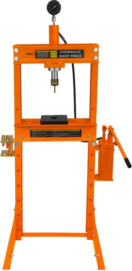 Hydraulische werkplaatspers met manometer - oranje - 20t - 8 matrijzen