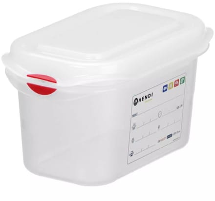 HENDI gastronormbak GN 1/9 polypropyleen luchtdicht met deksel 17,6x10,8x6,5 cm helder horeca