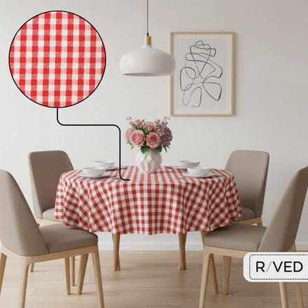 Raved Rond Tafelzeil - 160 cm ø - Boerenruit Rood - PVC - Afwasbaar