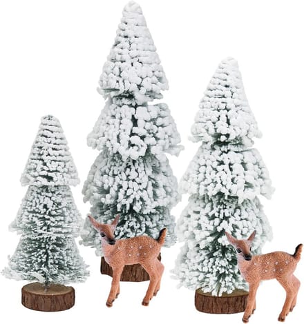 5st Mini Kunst Kerstboom Decoratie Set met Hertjes