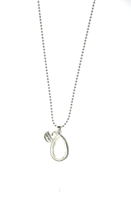Dames ketting rvs ballchain met een drop melkquartz zilver 74cm