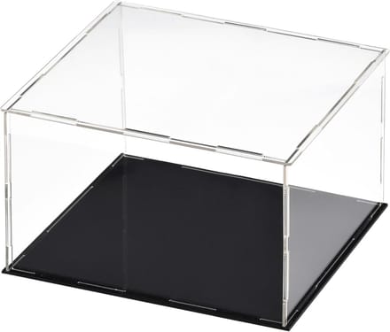 Acrylic Clear Display Box, 30 x 30 x 25cm Assemble Countertop Case Cube Storage Box Organizer Stand Dustproof Protection Showcase with Black Base for Collectibles Storage