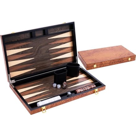 Backgammon 18 inch - Elzenhout Ingelegd Bord - Luxe Houten Koffer - Natuurlijke Afwerking - Engelhart