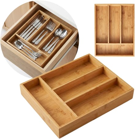 Bamboe bestekbakje 34×25×4,5 cm voor in de lade, 4 vakken
