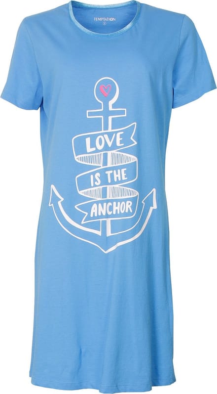 Temptation Dames Nachthemd - Bigshirt - Slaapkleed - Blauw - Maat M