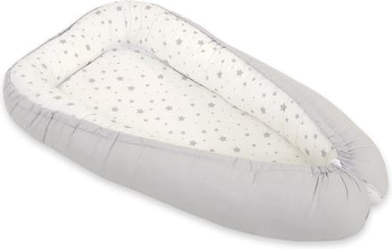 Babynest dubbelzijdig Premium Cocoon voor baby's BOBONO- mini grijs sterren/grijs