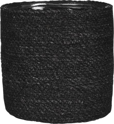 Mica Decorations Bloempot - rotan - zwart - jute - 20 x 20 cm - Met plastic binnenkant