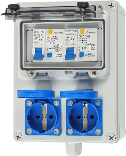 Wandverdeler 16A – 2x Schuko 230V – 2x FI 16A 2-polig
