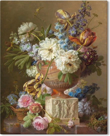 Canvas Schilderij Bloemstilleven met albasten vaas - Gerard van Spaendonck - 40x50 cm