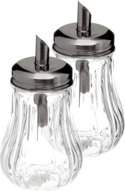 5Five - 2x stuks - Suikerpot/suikerstrooier glas met RVS tuit - 180ml