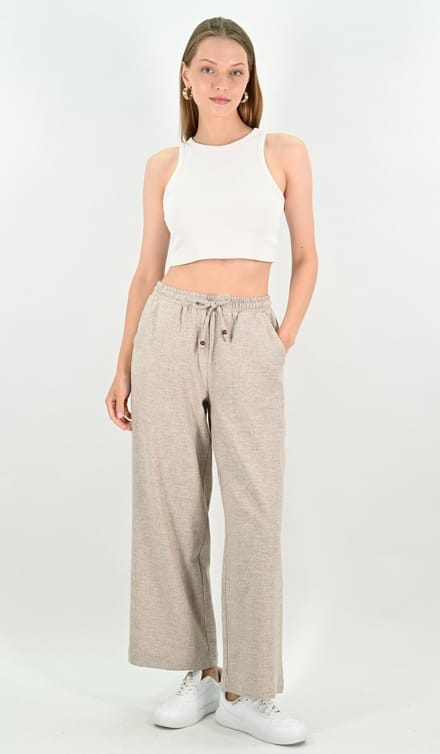 YesMooi - Straight fit Broek van Linnenmix - Beige - S (36)