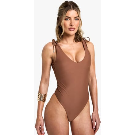 boohoo Dames Feather Charm Rugloos Badpak | Dark Brown | Maat: 34