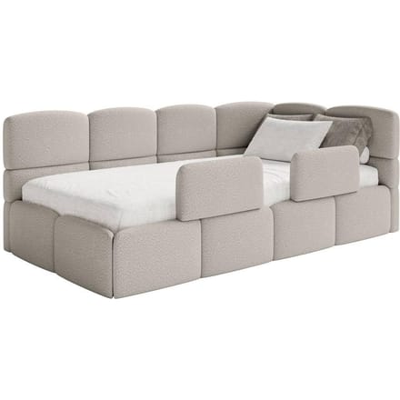 Jeugdbed Chloe rechts bouclé 90x200 met opbergruimte en rails | NADUVI Collection