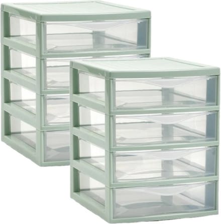Plasticforte Ladeblokje/bureau organizer 2x lades - mintgroen/transparant - L18 x B21 x H23 cm - plastic