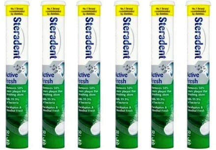 Steradent Kunstgebit reinigingstabletten - Active Fresh - Voordeelverpakking 6 x 30 Stuks