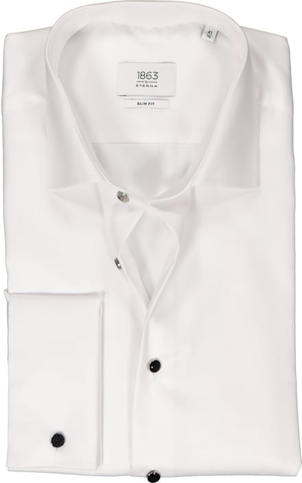 ETERNA slim fit overhemd - twill met dubbele manchet - wit - Strijkvrij - Boordmaat: 40 (EU maat: M)