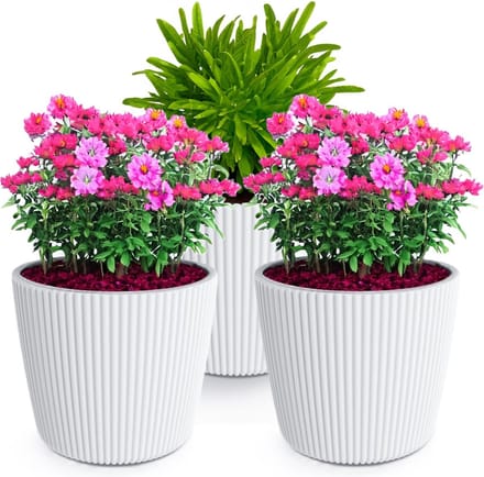 Prosperplast Plantenpot/bloempot Buckingham - 3x - buiten/binnen - ivoor wit - D14 x H13 cm