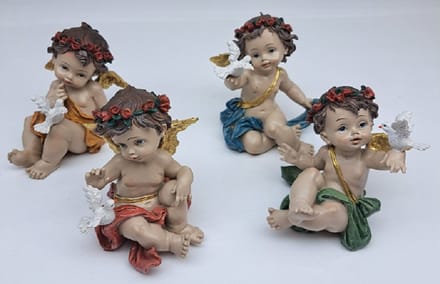 Denza - Kerst engelen set van 4 stuks materiaal polyserin - mooie engel met vogel - decoratie