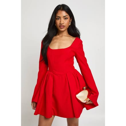 boohoo Dames Gestructureerde Corset Skaterjurk | Red | Maat: 10