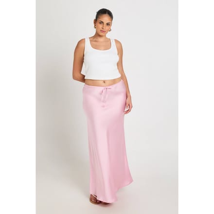 boohoo Dames Plus Satijnen Maxi Rok Met Trekkoord | Baby Roze | Maat: 54