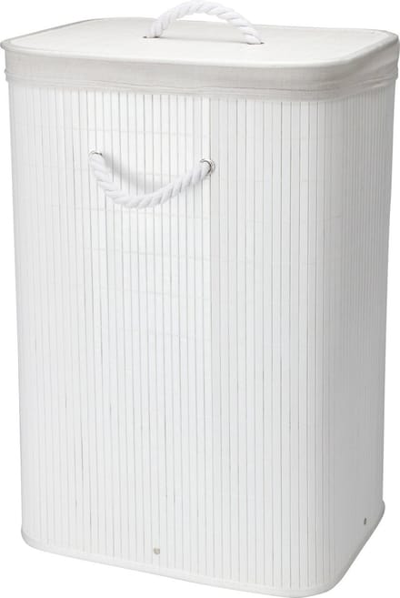 Storage Solutions Wasmand - bamboe hout - met deksel - wit - 40 x 30 x 60 cm - 70 liter - opvouwbaar