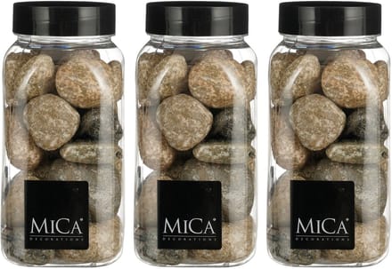 Mica Decorations decoratie stenen - 3x - groot - 650ml - beige mix - hobby steentjes - sier stenen