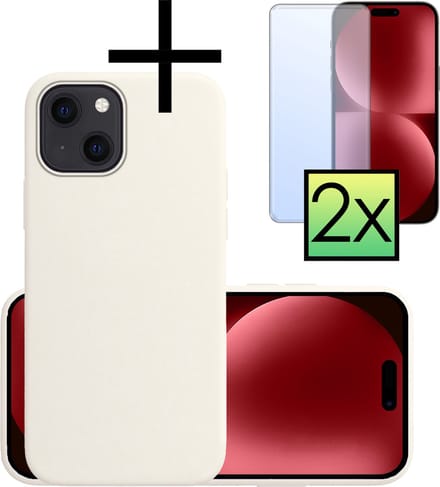 Hoesje - Met 2x Screenprotector - Geschikt voor Apple iPhone 15 Plus - Sterk & Shockproof - Back Cover - Siliconen Case - Telefoon Hoes - Wit