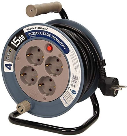 Mini Kabelhaspel 15m met 4 Stopcontacten en Thermische Beveiliging