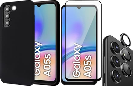 Hoesje geschikt voor Samsung Galaxy A05s - Screenprotector Volledig Dekkend Glas & Camera Protector - Mat Back Case Zwart