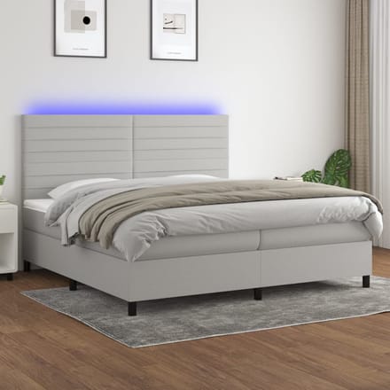 vidaXL - Boxspring - met - matras - en - LED - stof - lichtgrijs - 200x200 - cm