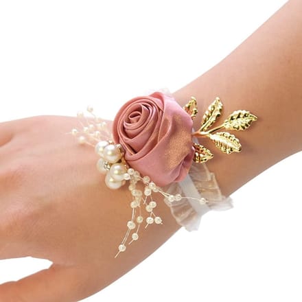 Bruiloft Polsbloemen - Polsband Bloemen - Bruiloft Versiering - Met Parels - 7 x 7 cm - Goud