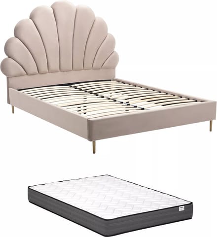 Vente-unique Bedframe fluweel beige 160 x 200 cm