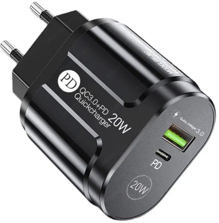 Gmedia 20W USB-C & USB-A Snellader – PD/QC 3.0 Adapter – Universeel – Zwart