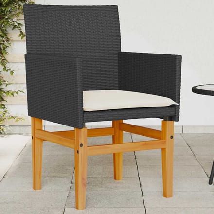 vidaXL - Tuinstoelen - 2 - st - met - kussens - poly - rattan - en - massief - hout - zwart