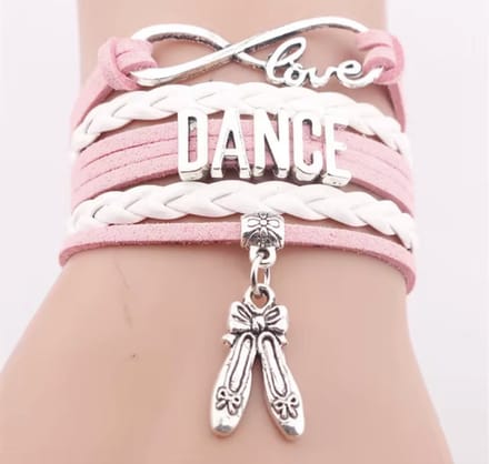 12Getit Armbandje Roze wit met Ballet schoentjes (Dance) hangertje.