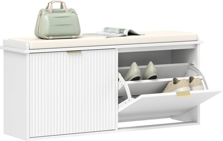 HOMCOM schoenenbankje van MDF, 104 x 26 x 47,5 cm, wit.