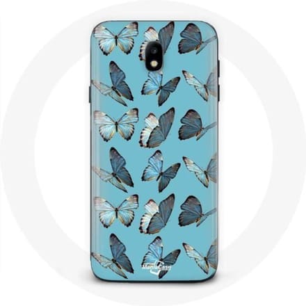 Coque - Samsung - Galaxy J3 2017 - Papillons - Souple - Synthétique bleu