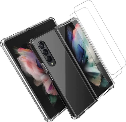 Hoesje geschikt voor Samsung Galaxy Z Fold 5 + 2x Screenprotector – Gehard Glas Cover + Shock Proof Case – Transparant