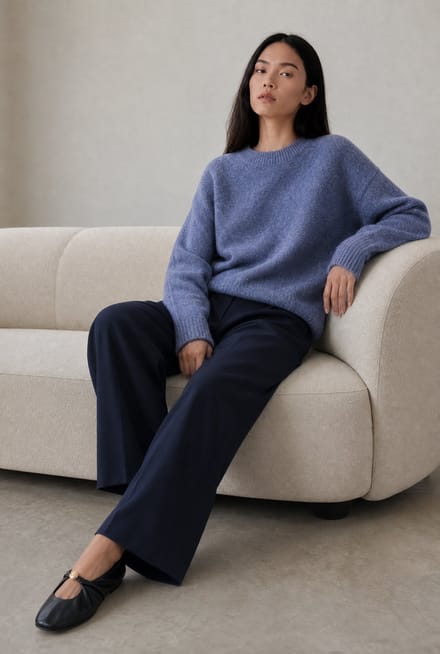 Velvety wool blend pullover | Blue - Blue / S