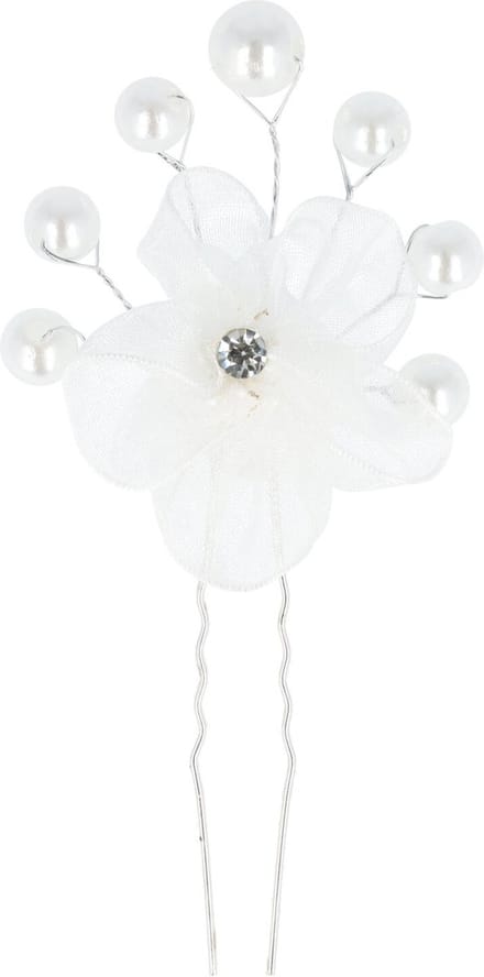 Haarsoires Haarspeld Haarpin 8cm - Bloem - Parelkralen - Wit Zilver