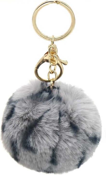 Dielay - Sleutelhanger Fluffy Bal - Panter / Luipaard - 7 cm - Grijs