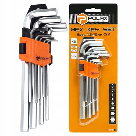 Polax Inbussleutelset CRV Lang 1,5-10mm 9-delig