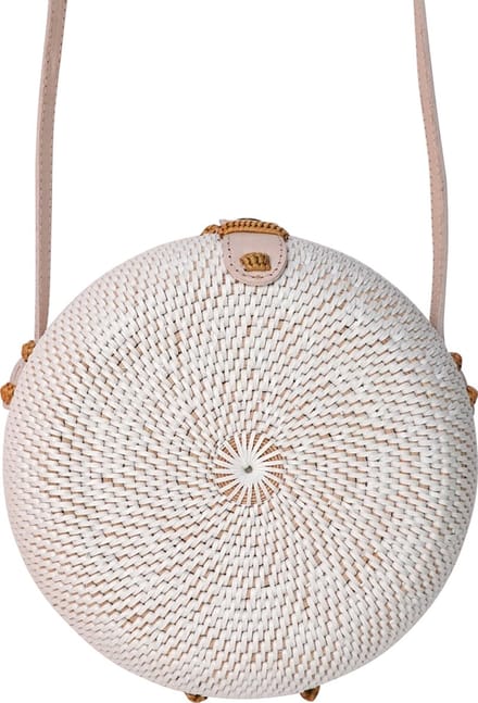 DUA Bali Tas White Curved Round Rattan Bag Wit Rieten Ronde