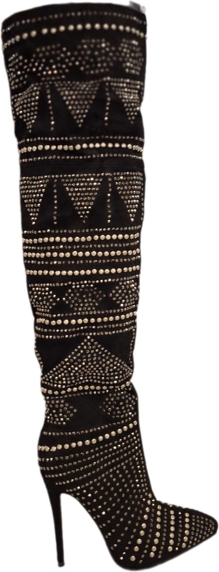 RUON- HOGE EROTISCHE LAARS -SUEDELOOK MET STRASS EN STUDS-BLACK-38