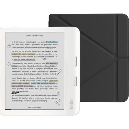 Kobo Libra Colour Wit + BlueBuilt Book Case Zwart