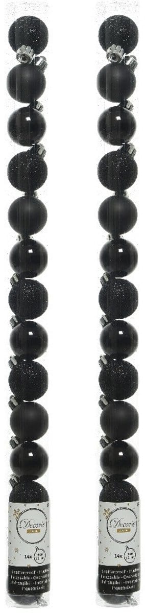 Decoris Mini kerstballen - 28x st - zwart - D3 cm - kunststof - kerstversiering