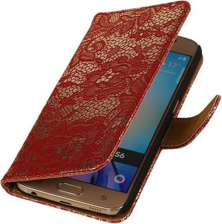 Rood Lace / Kant Design Bookcover Hoesje Samsung Galaxy J1 2015