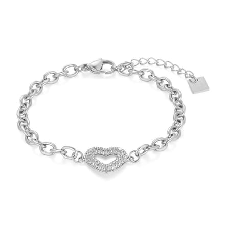 Twice As Nice Armband in edelstaal, hart, steentjes 16cm+3cm